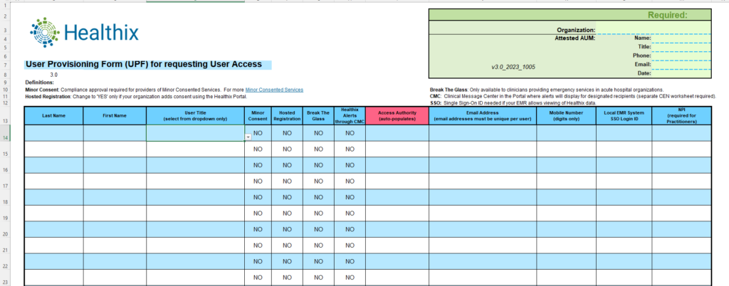 Screenshot of User Provisioning Form