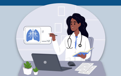 Illustration of a physician documenting benefits of tobacco treatment