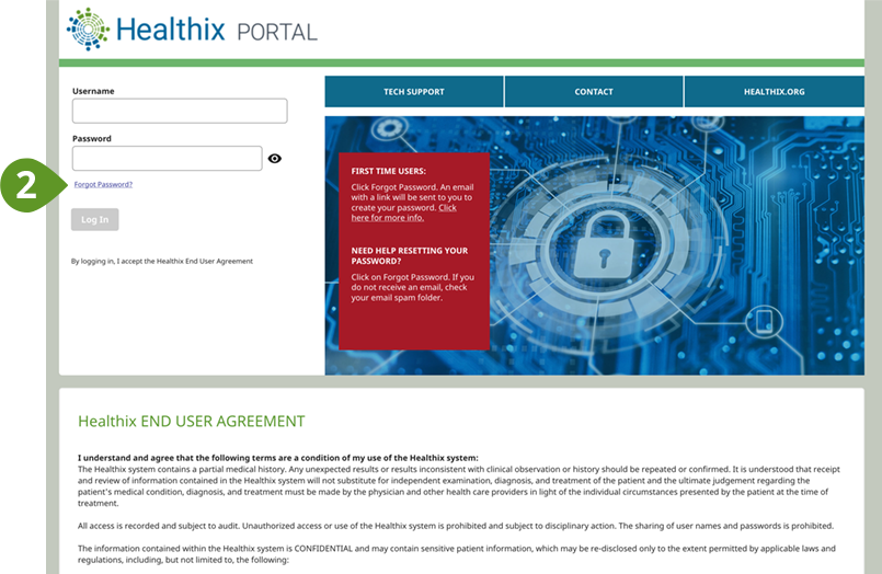 Healthix Portal Initial Login: Click Forgot Password